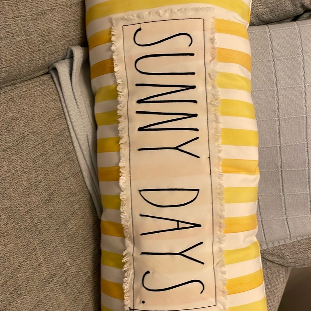 Rae Dunn Yellow and White 'Sunny Days' Striped Accent Pillow